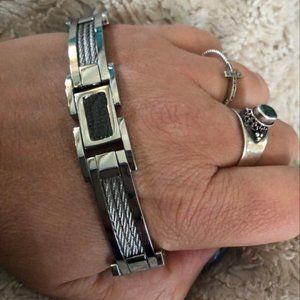 Silver & Black Cable MENS SS Healing Bracelet